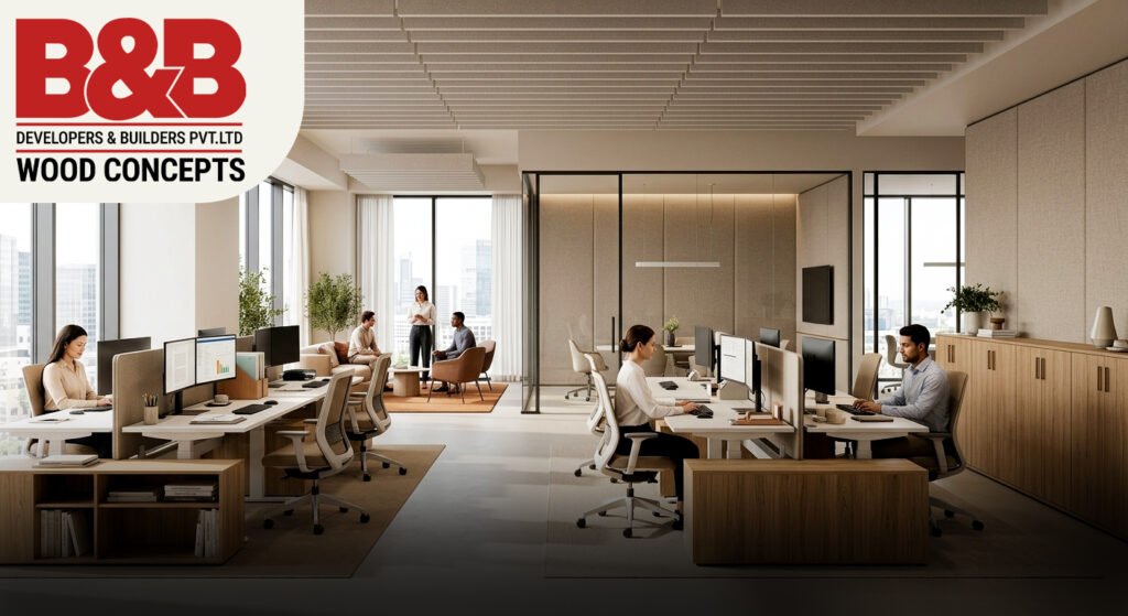 Modern corporate office interior designed to improve employee productivity